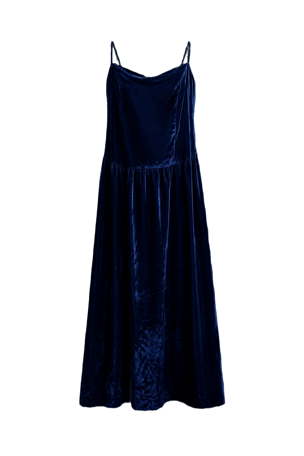 1980s Deep Blue Velvet Dress - Front View
