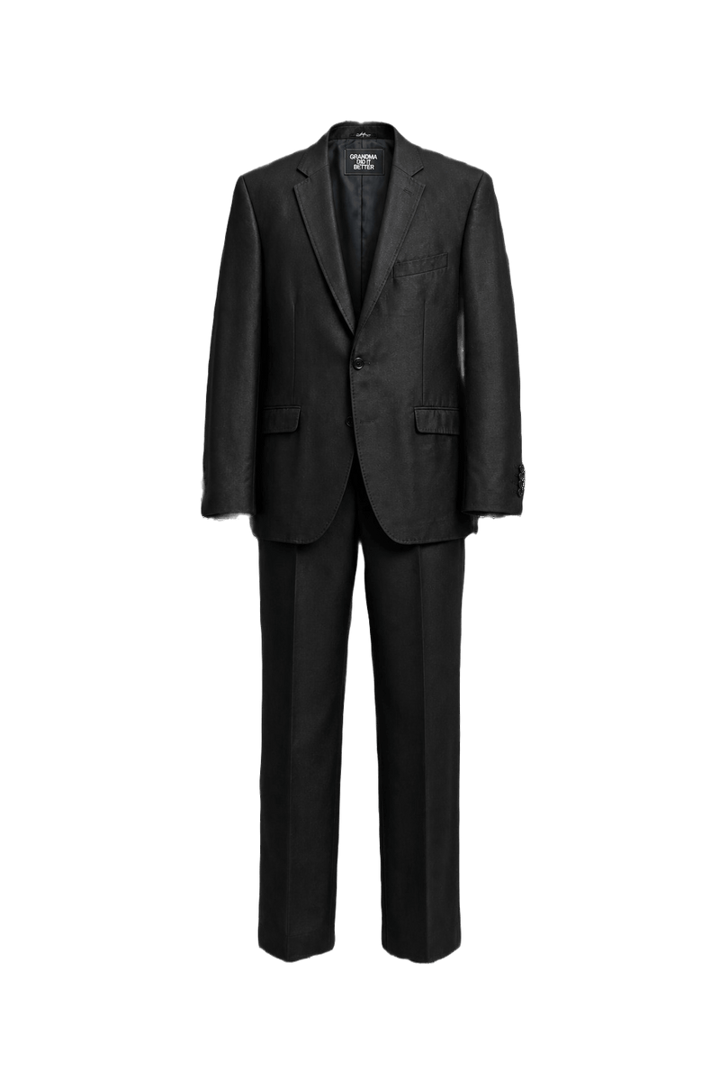 1980s Black Polyester Blend Blazer + Trousers - Front View