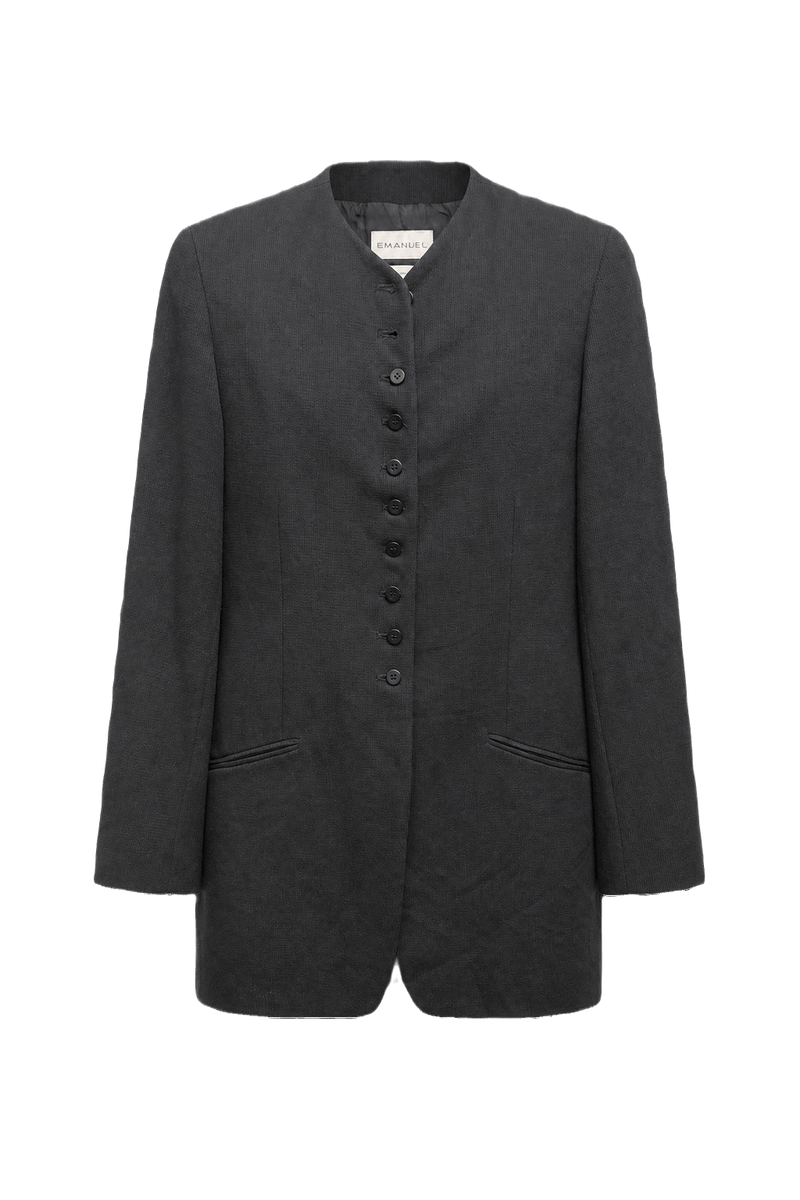1980s Charcoal Grey Wool Blazer - Front View
