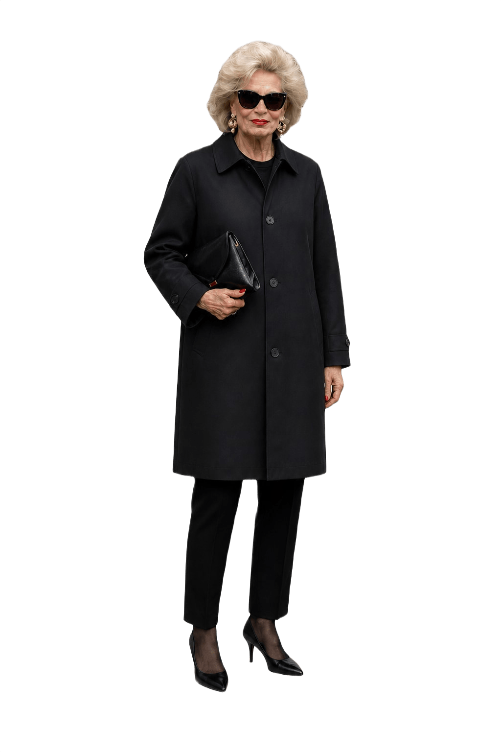 1980s Black Polyester Trench Coat - Model