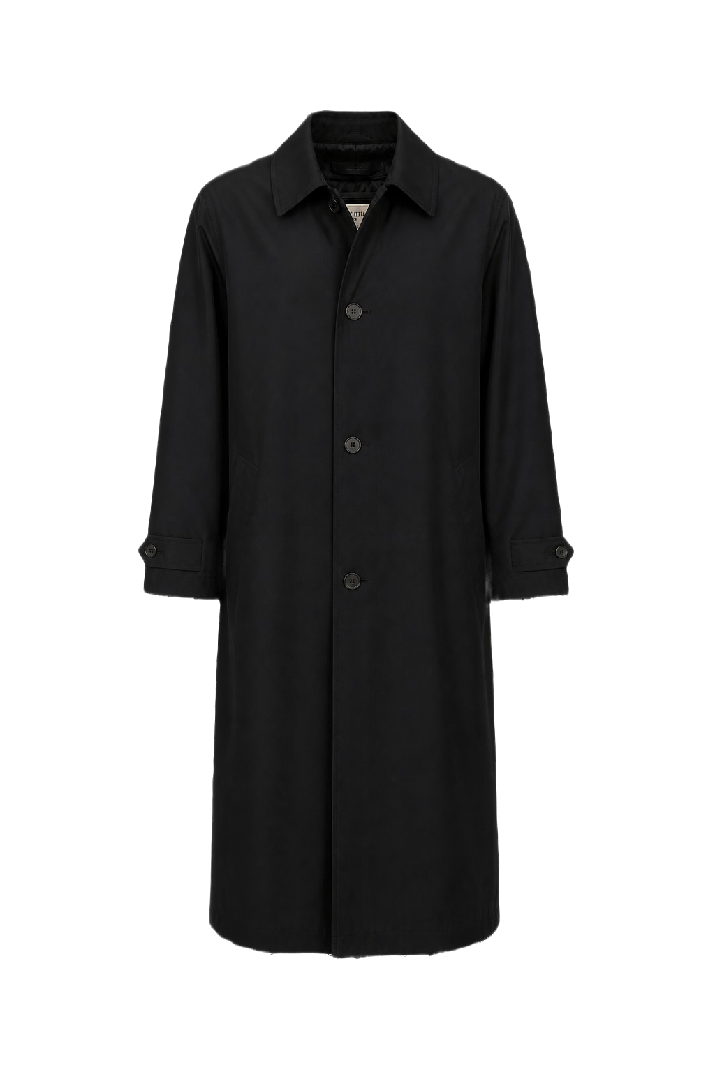 1980s Black Polyester Trench Coat - Front View