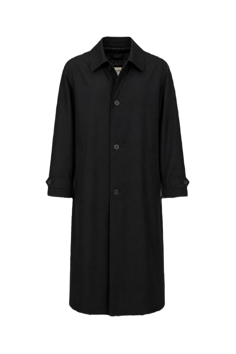 1980s Black Polyester Trench Coat - Front View