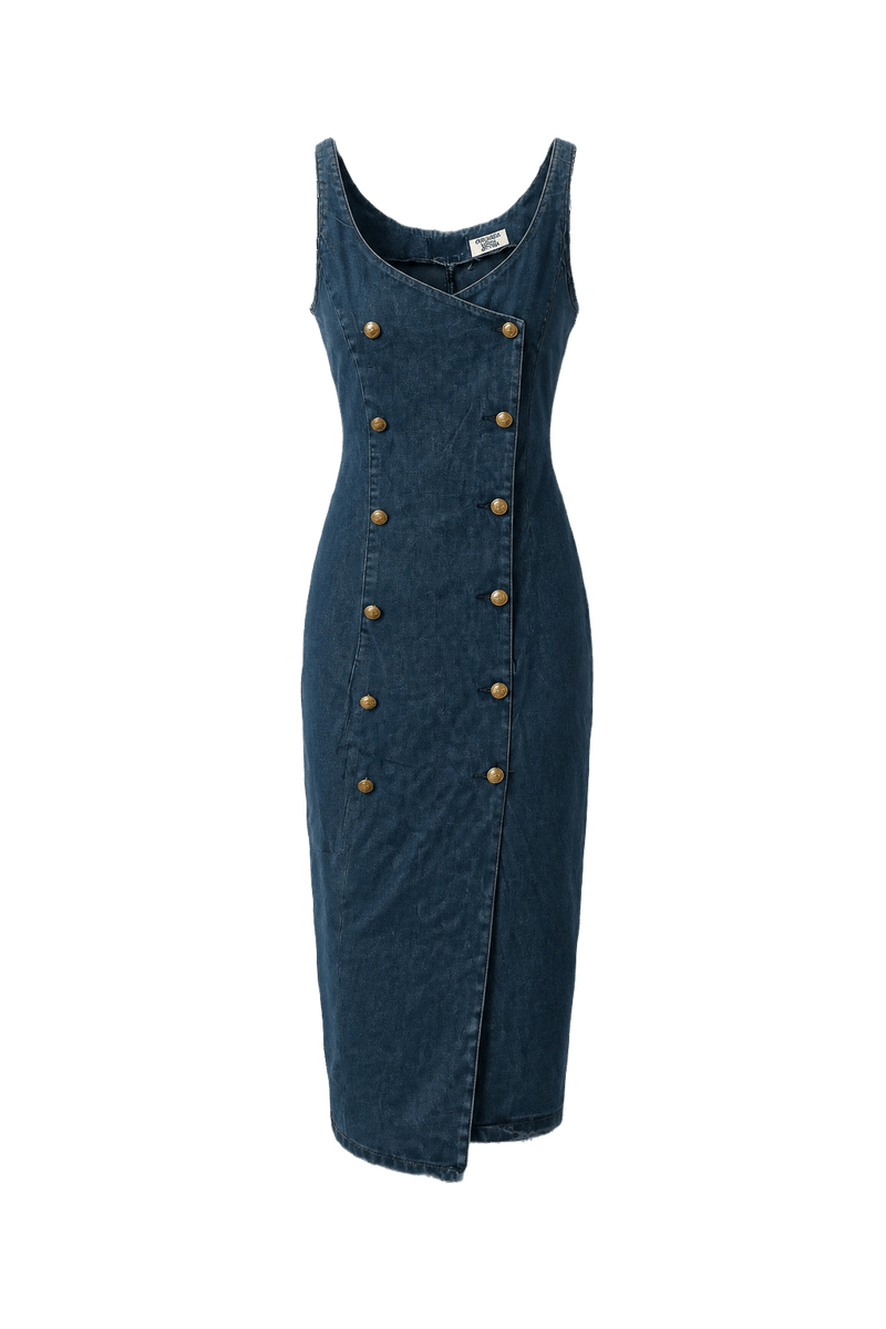 1980s Blue Denim Dress - Front View