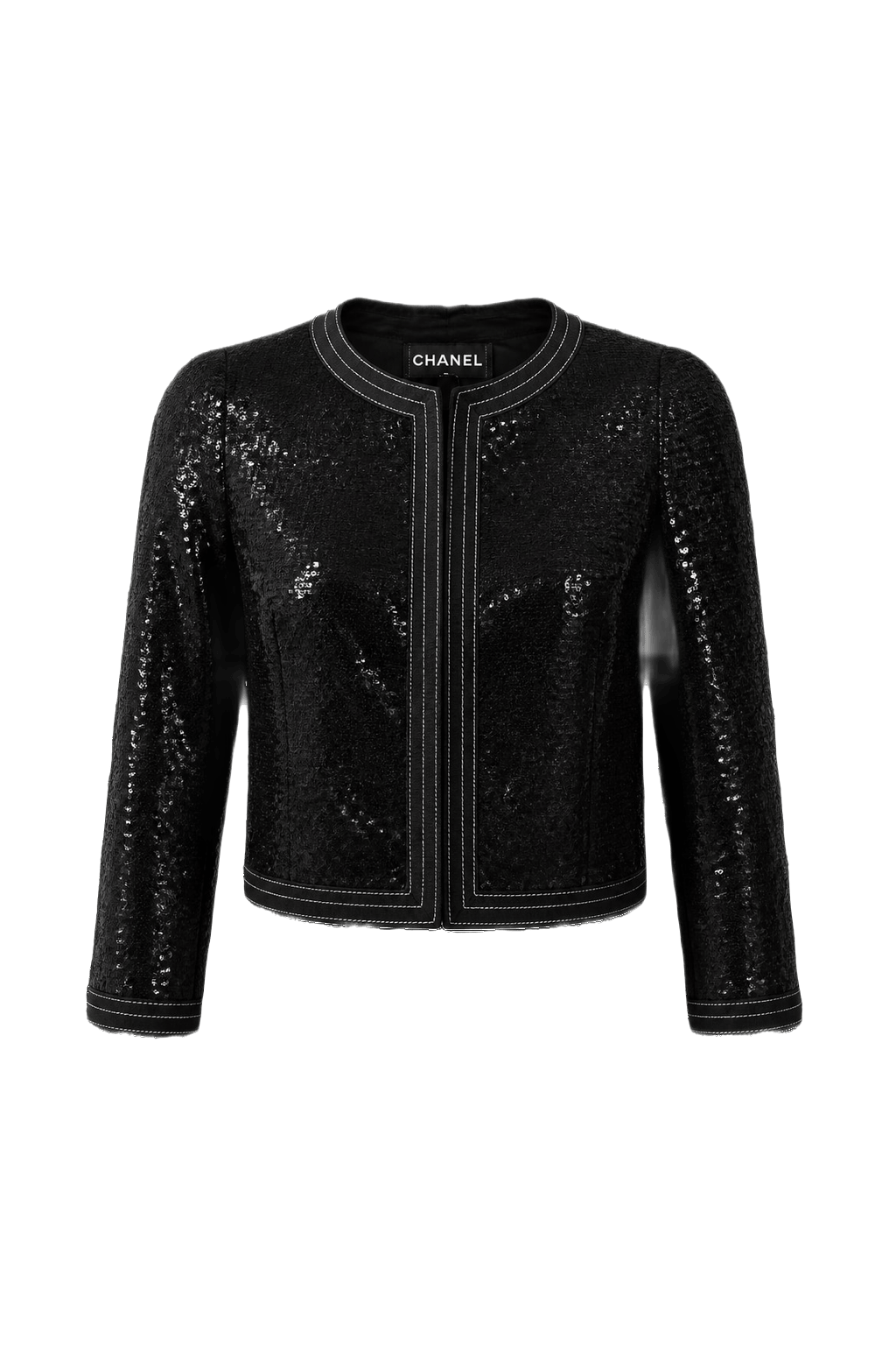 1990s Black Sequin Fabric Jacket - Front View