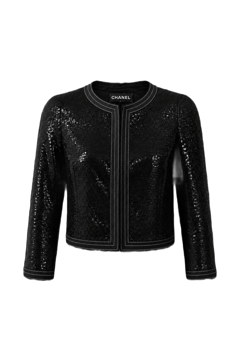 1990s Black Sequin Fabric Jacket - Front View