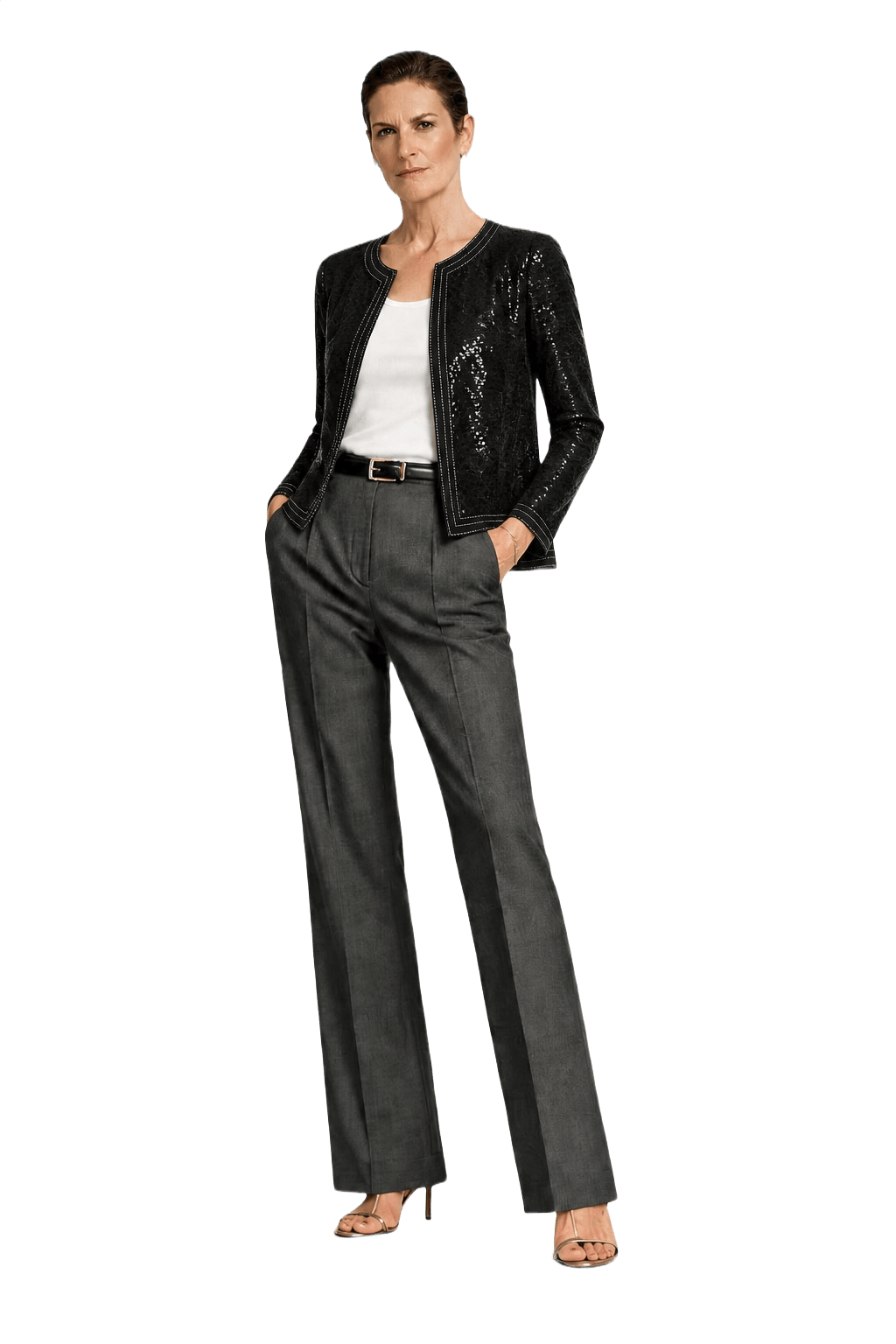 1990s Black Sequin Fabric Jacket - Model