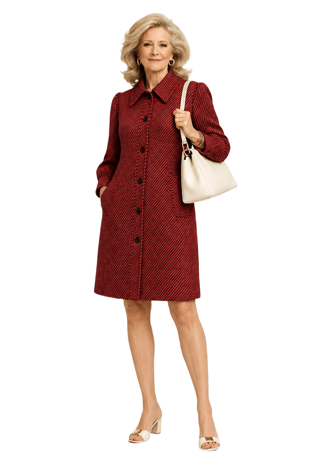 1970s Red Wool Stripe Coat - Model
