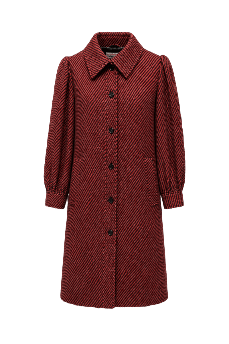 1970s Red Wool Stripe Coat - Front View