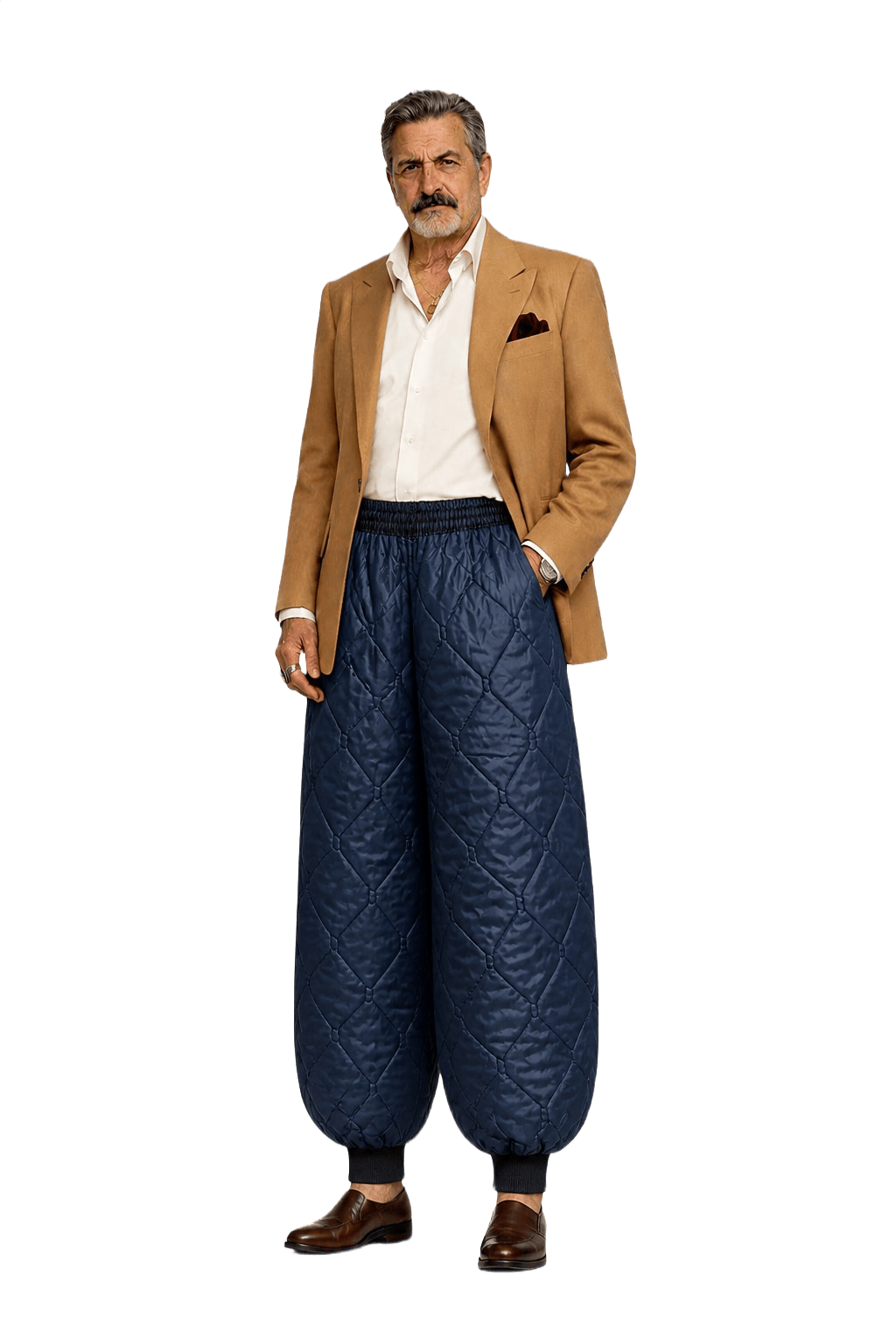 1980s Navy Blue Synthetic Pants - Model