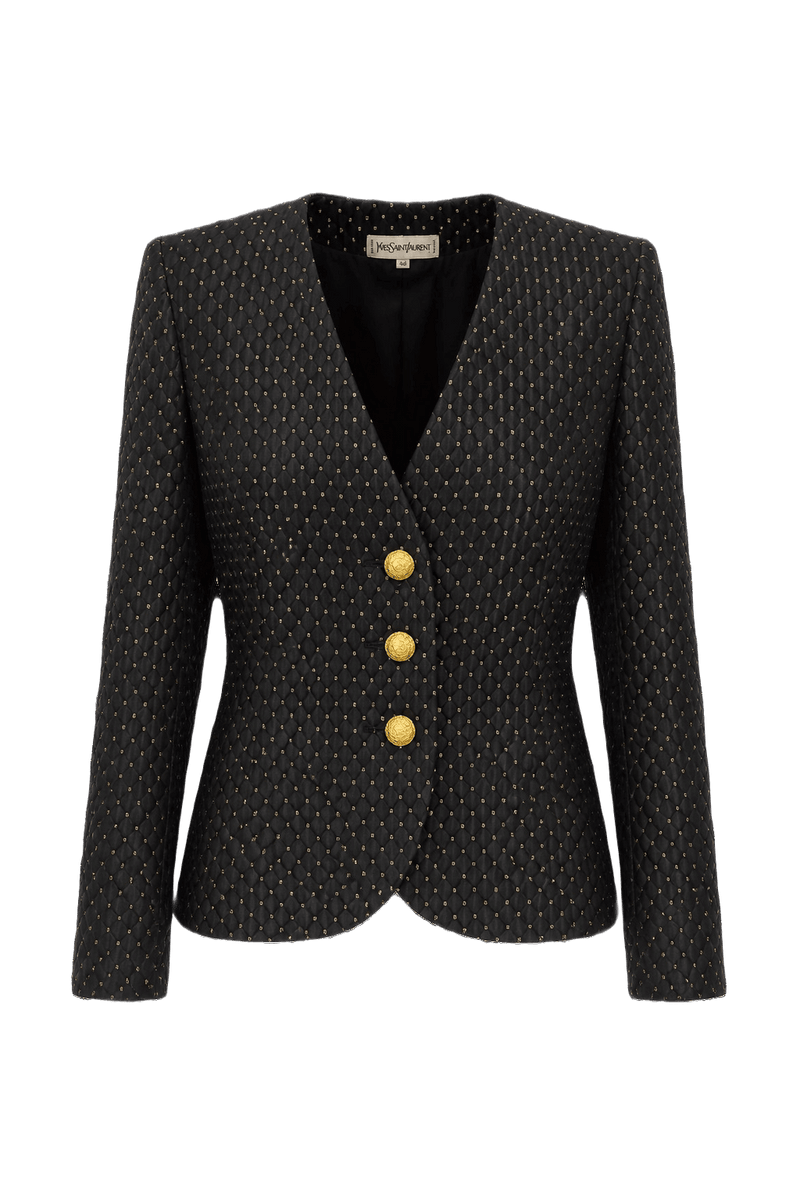 1980s Black Wool Blend Blazer - Front View