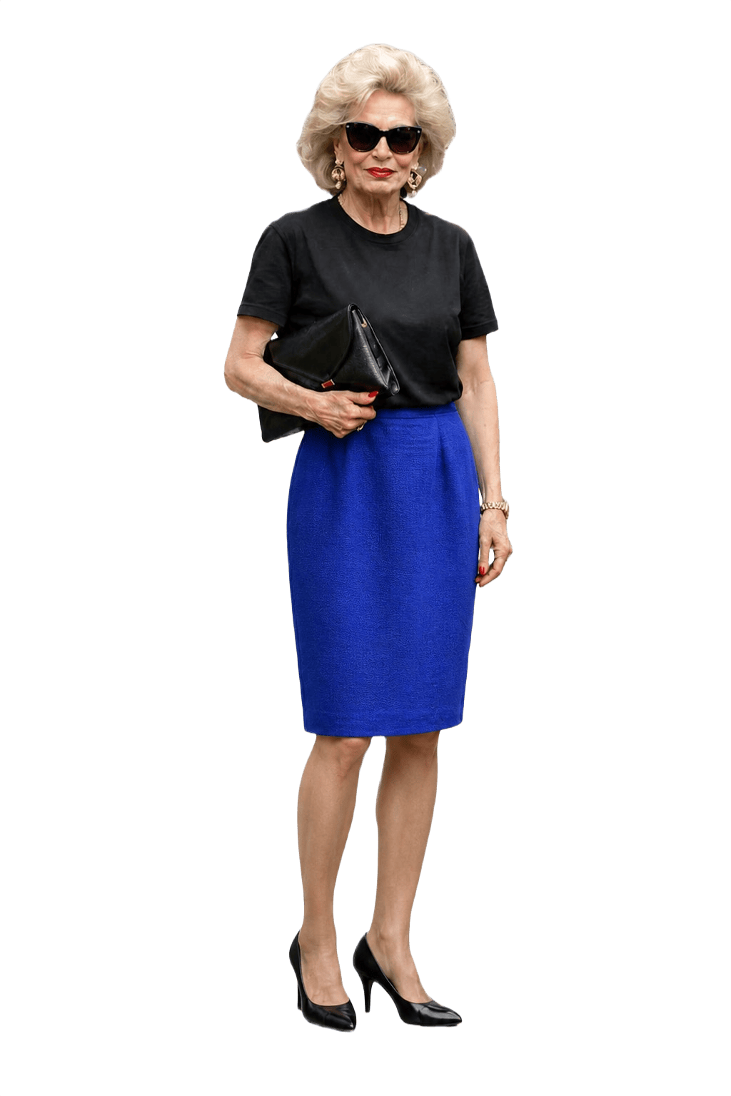 1970s Vivid Blue Wool Blend Skirt - Model