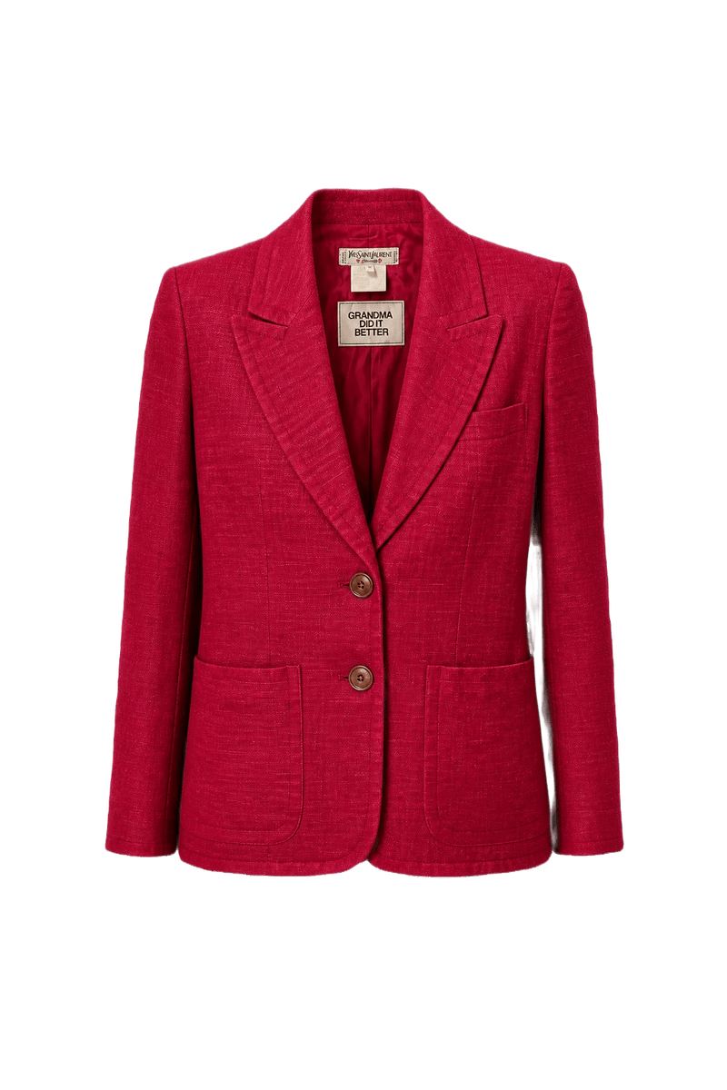 1980s Deep Red Wool Blazer - Front View