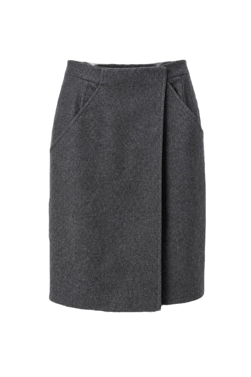 1970s Charcoal Grey Wool Blend Skirt - Front View