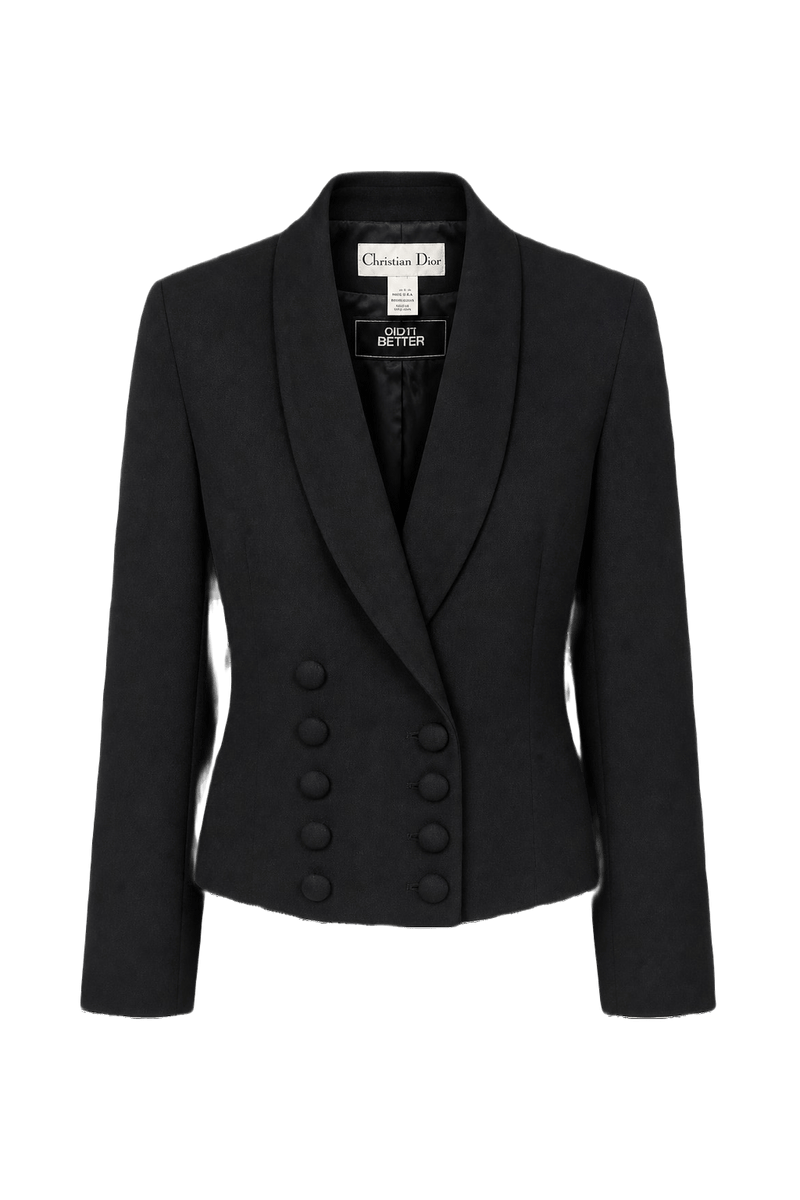 1970s Black Wool Blend Blazer - Front View