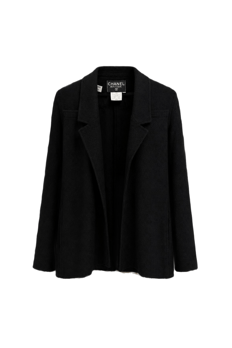 1990s Black Wool Blend Jacket - Front View