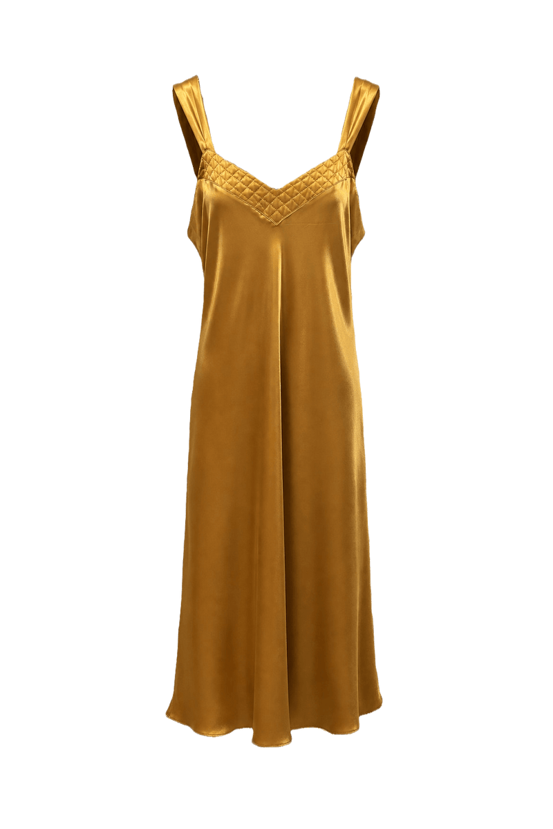 1990s Gold Satin Dress - Front View