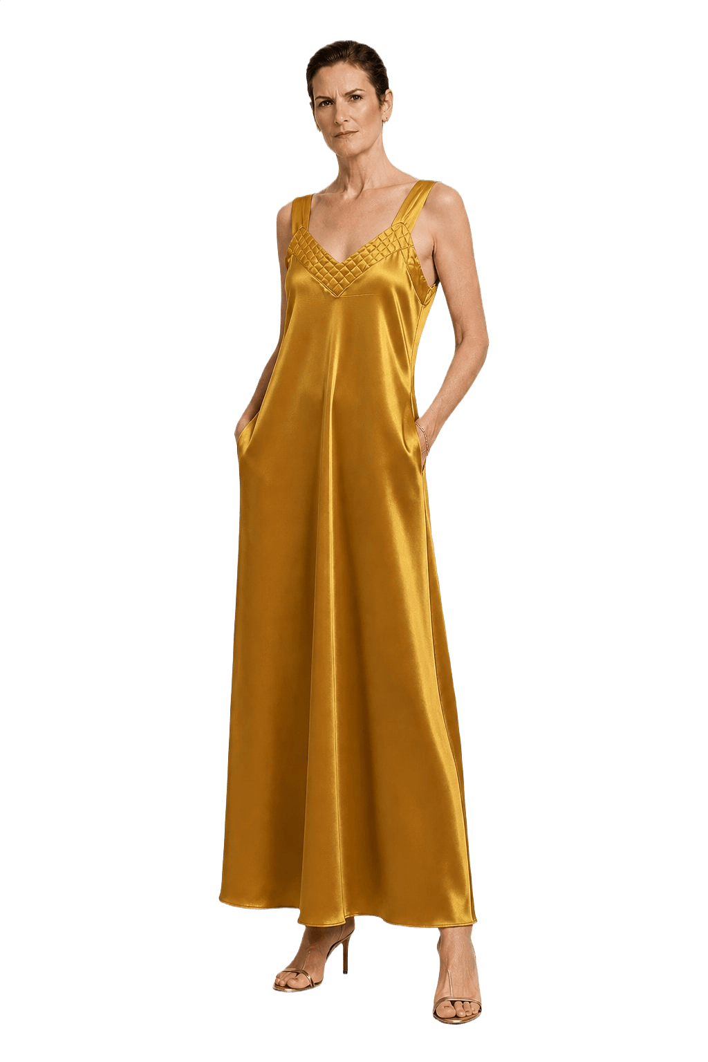 1990s Gold Satin Dress - Model