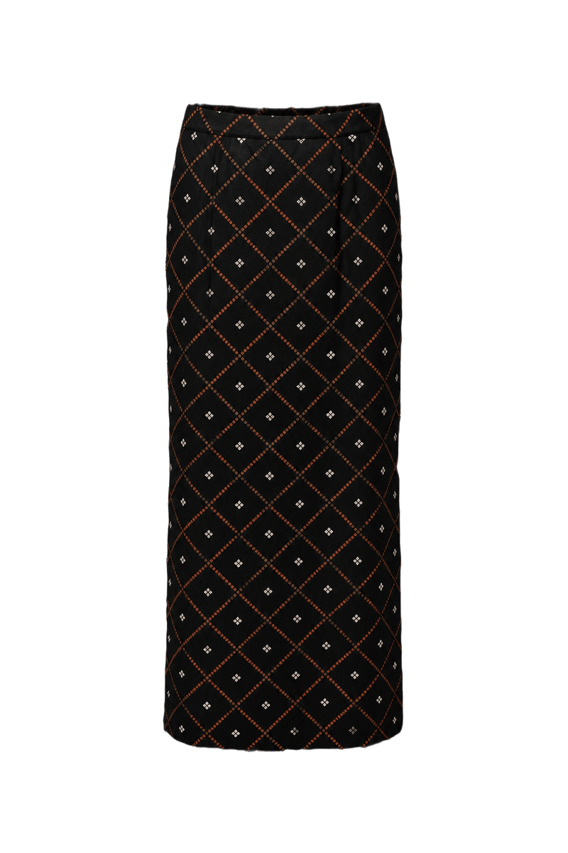 1970s Black Wool Blend Skirt - Front View