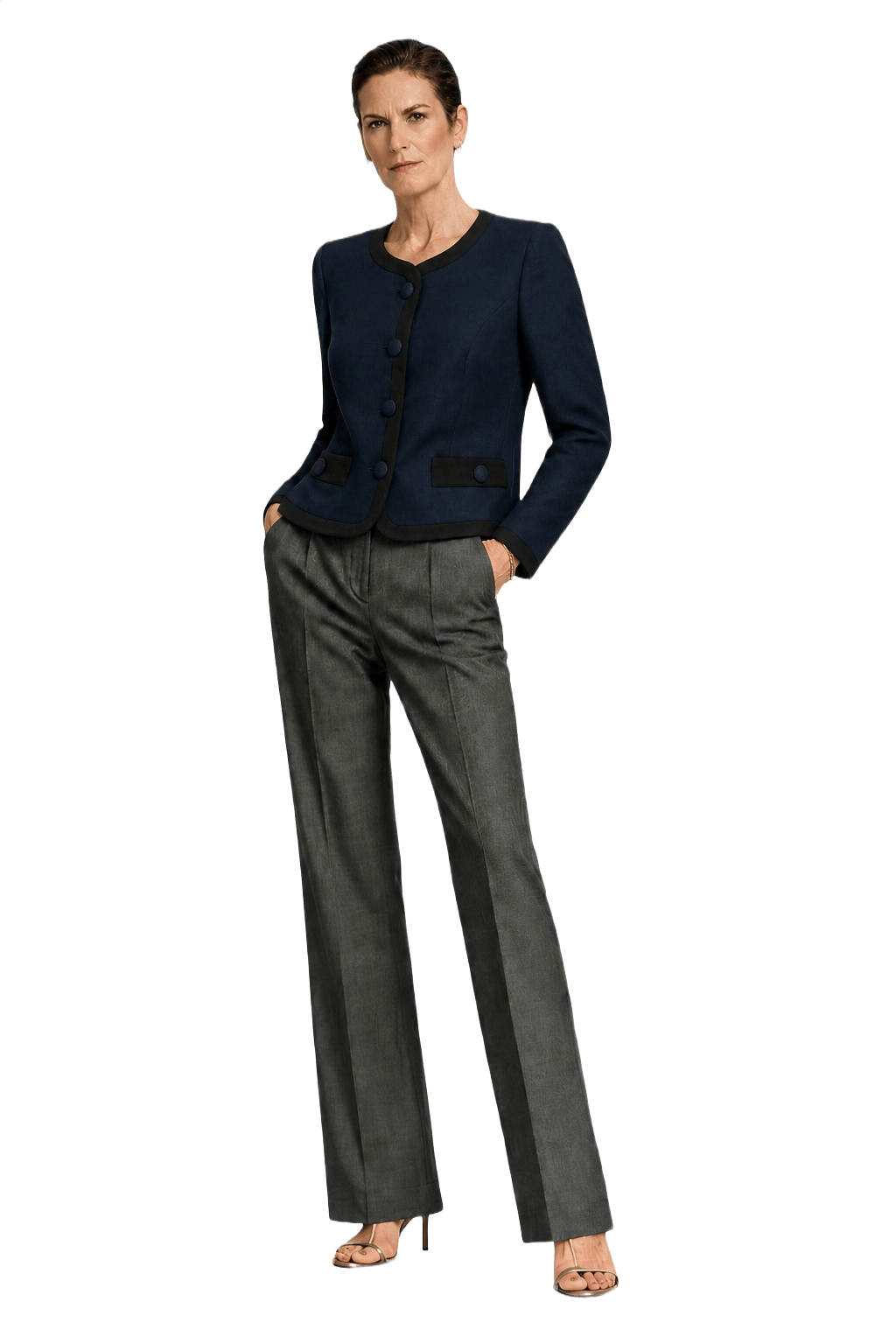 1990s Navy Blue Wool Blend Jacket - Model