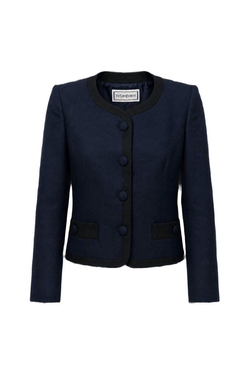 1990s Navy Blue Wool Blend Jacket - Front View