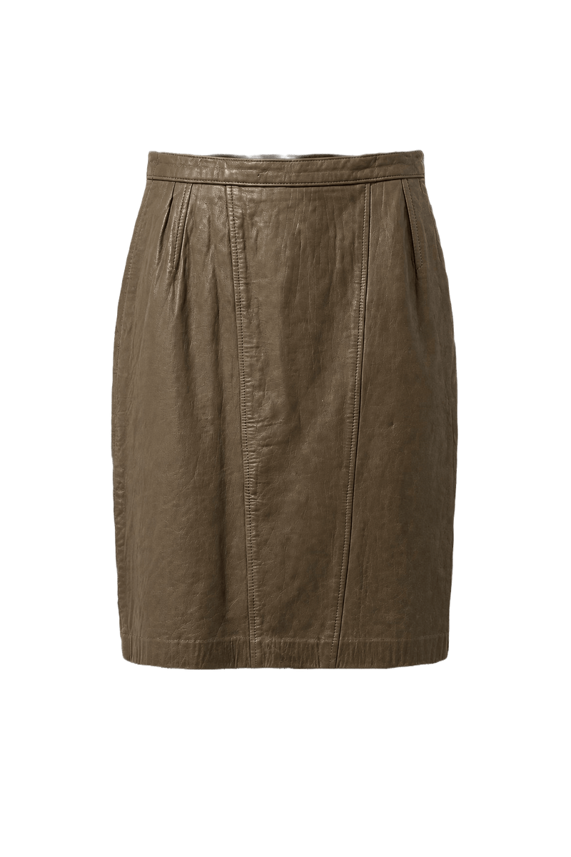 1980s Brown Leather Skirt - Front View