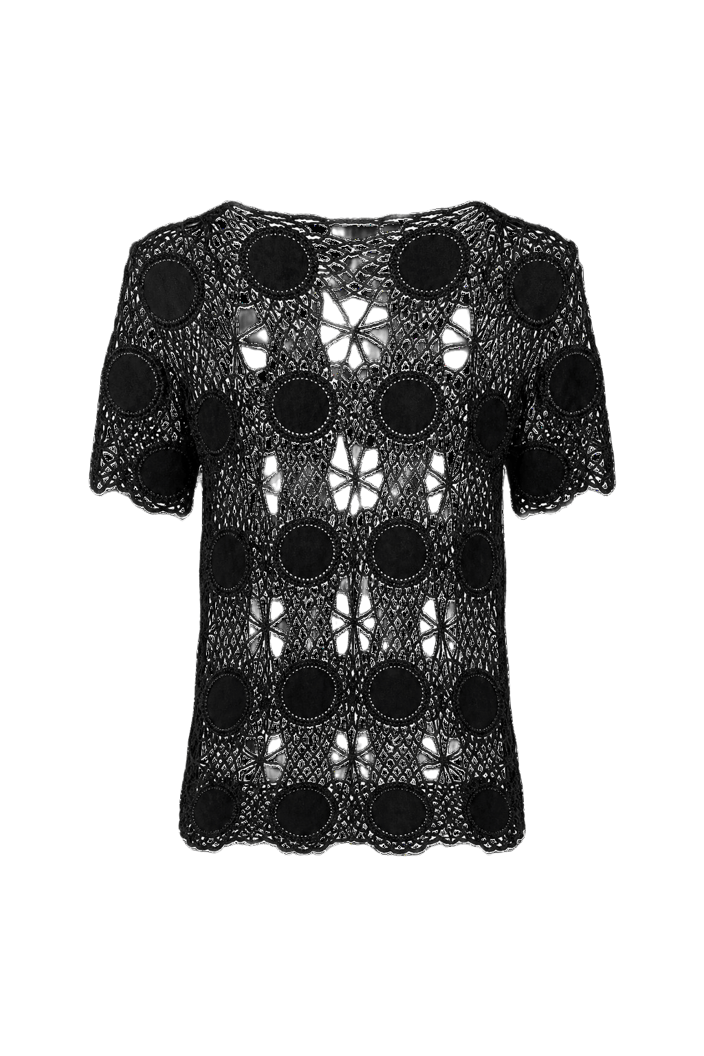 1970s Black Cotton Crochet Top - Front View