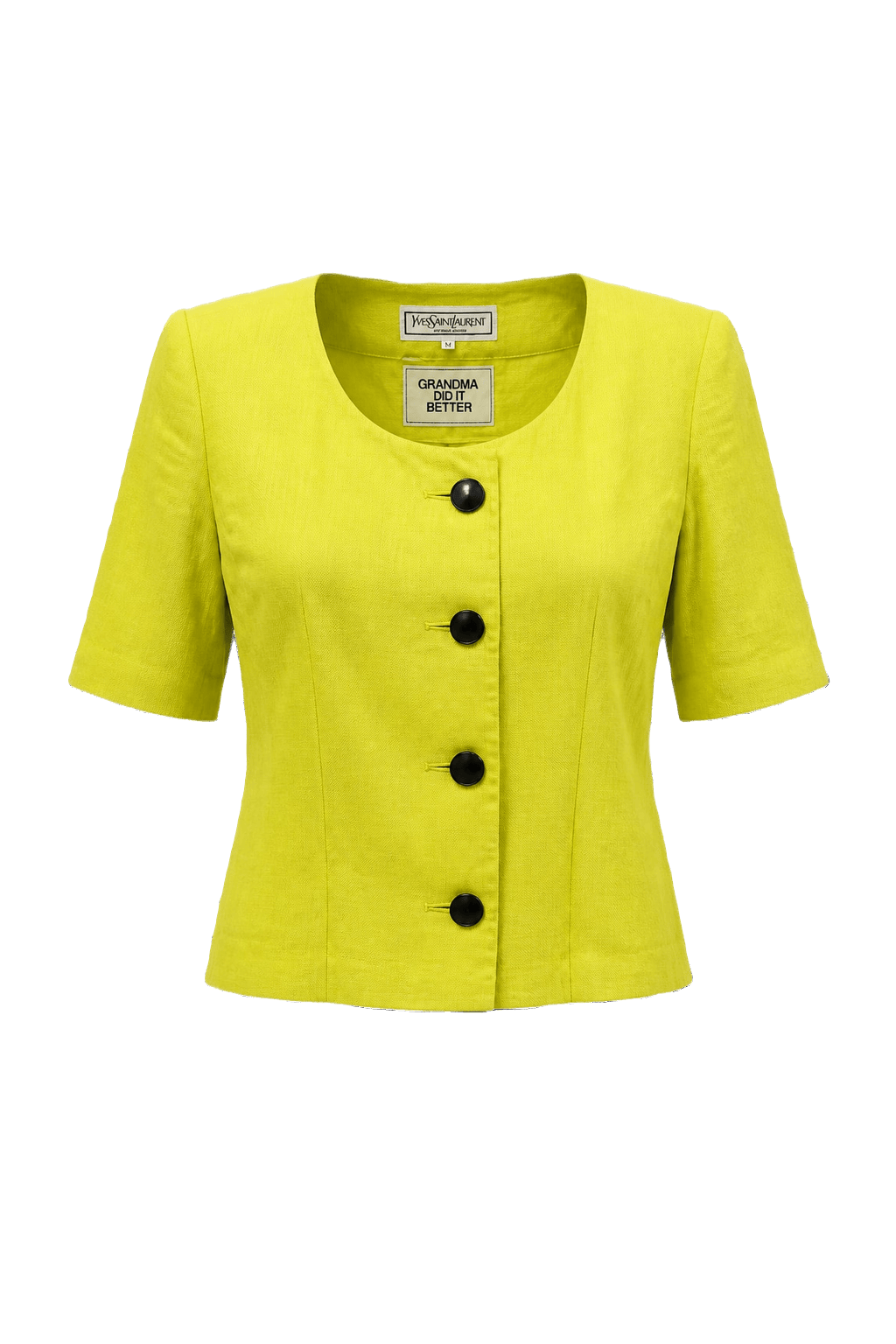 1980s Bright Yellow Linen Blazer - Front View