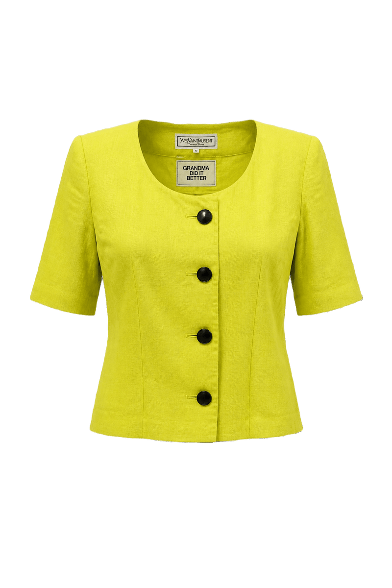 1980s Bright Yellow Linen Blazer - Front View