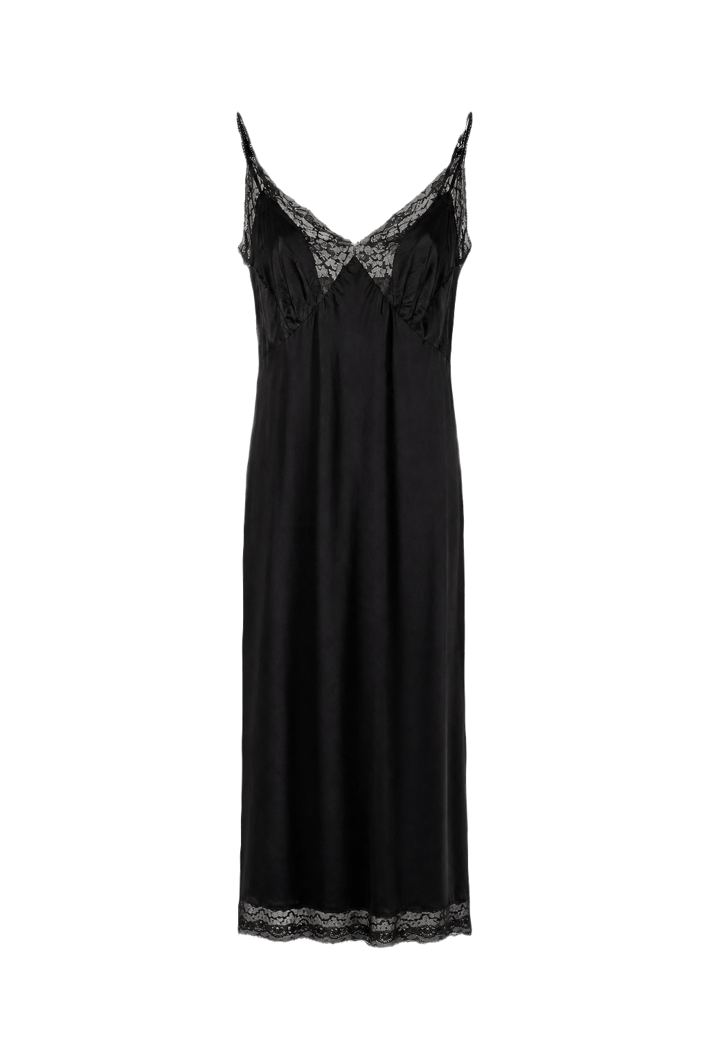 1960s Black Silk Slip Dress - Front View
