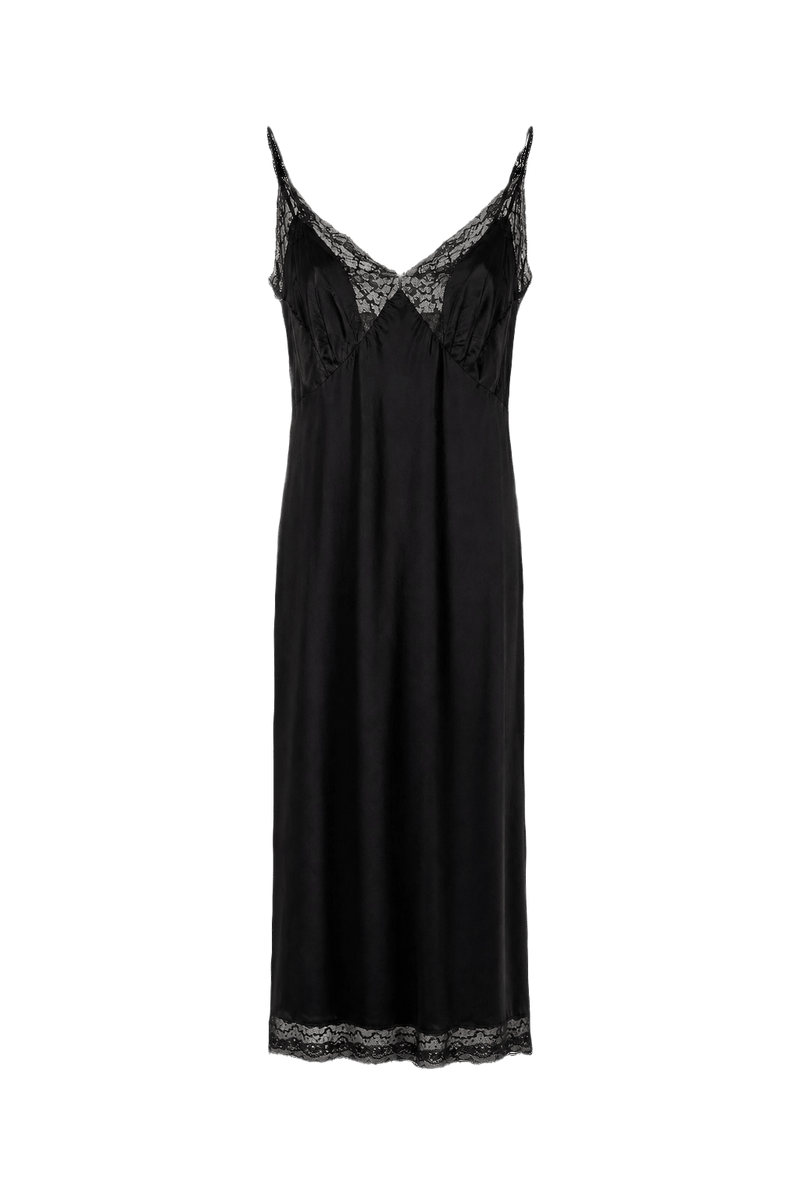 1960s Black Silk Slip Dress - Front View