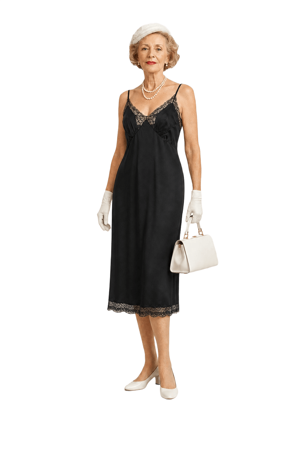 1960s Black Silk Slip Dress - Model