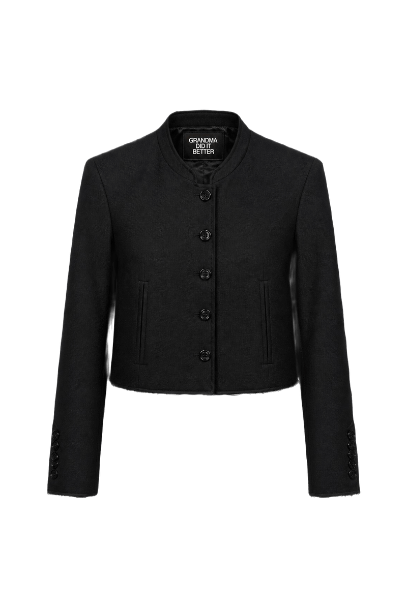 1990s Black Wool Blend Blazer - Front View