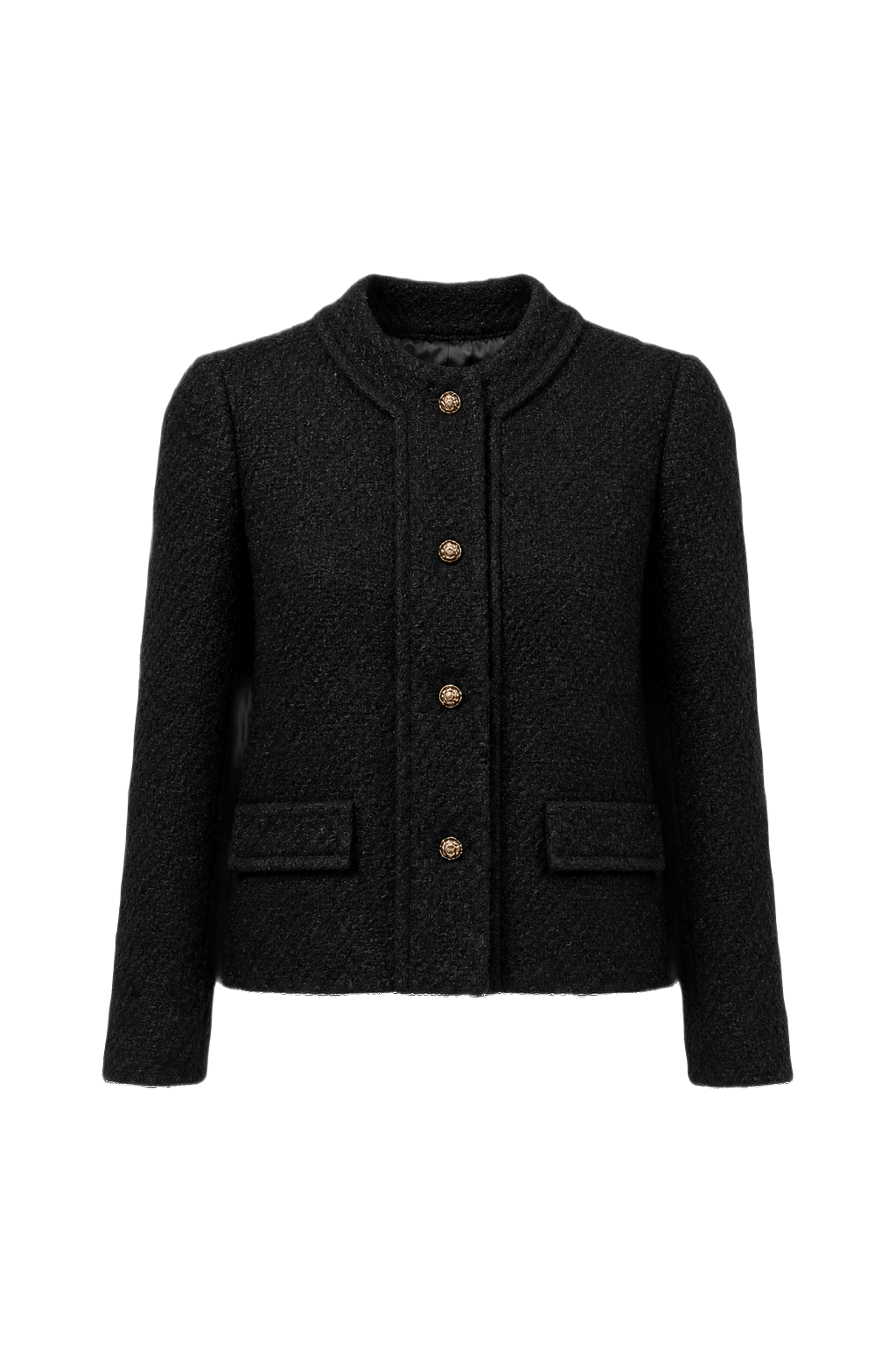 1970s Black Wool Blend Jacket - Front View