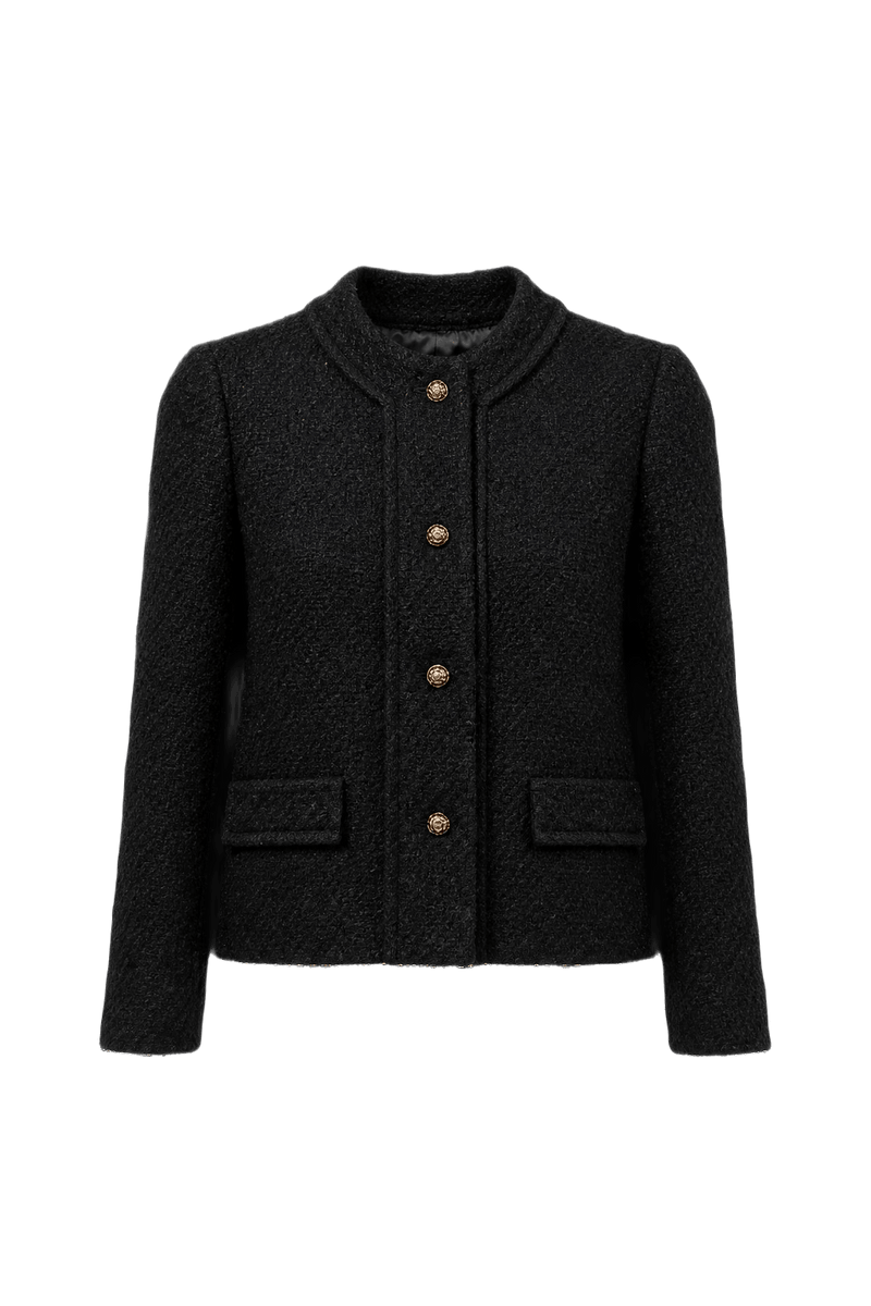 1970s Black Wool Blend Jacket - Front View