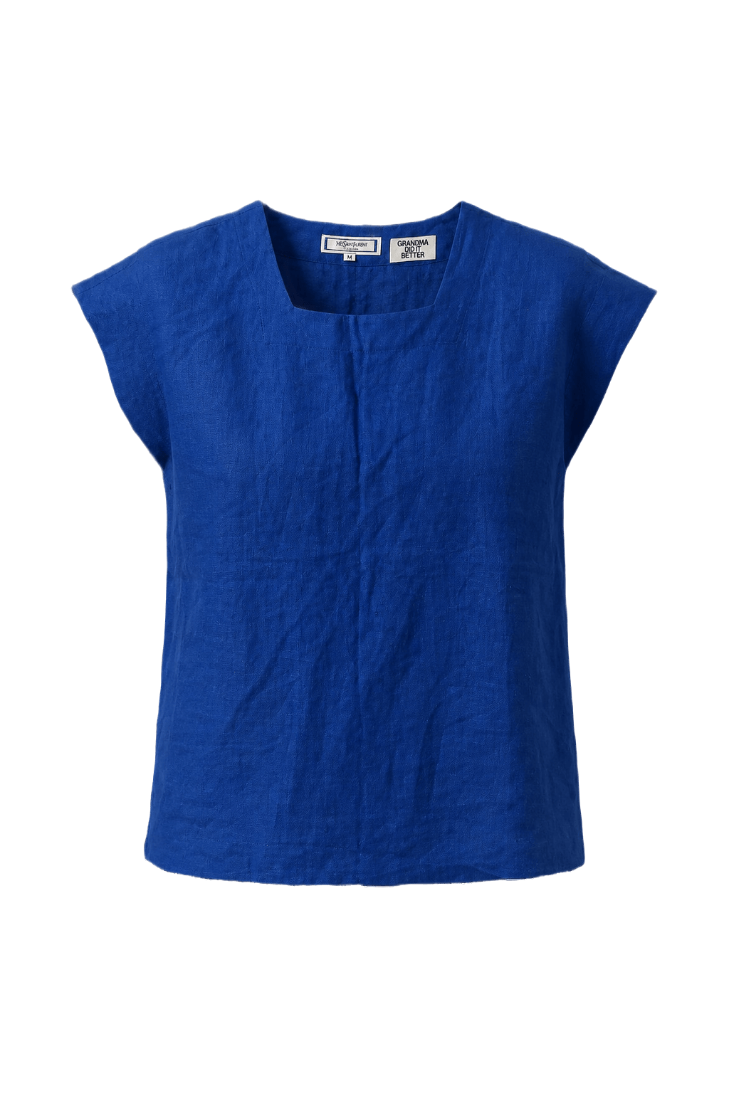 1970s Blue Linen Blouse - Front View