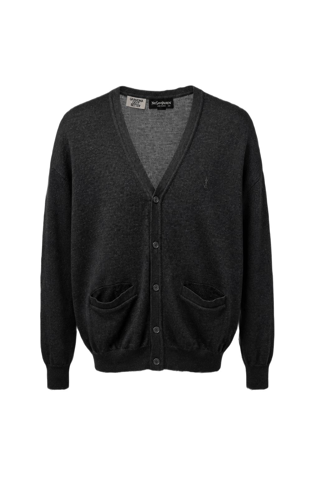 1990s Dark Grey Wool Blend Cardigan - Front View