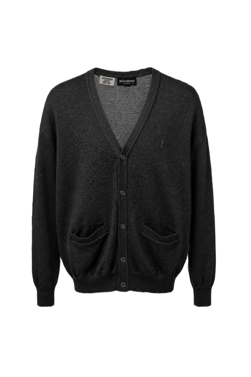 1990s Dark Grey Wool Blend Cardigan - Front View