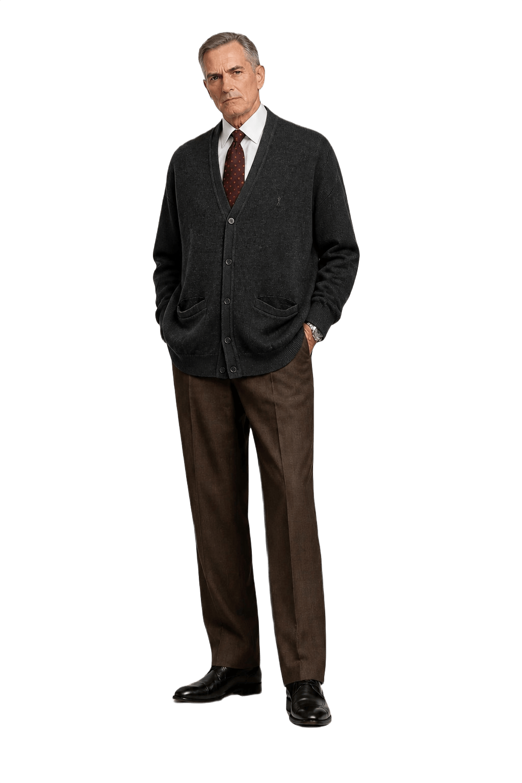 1990s Dark Grey Wool Blend Cardigan - Model