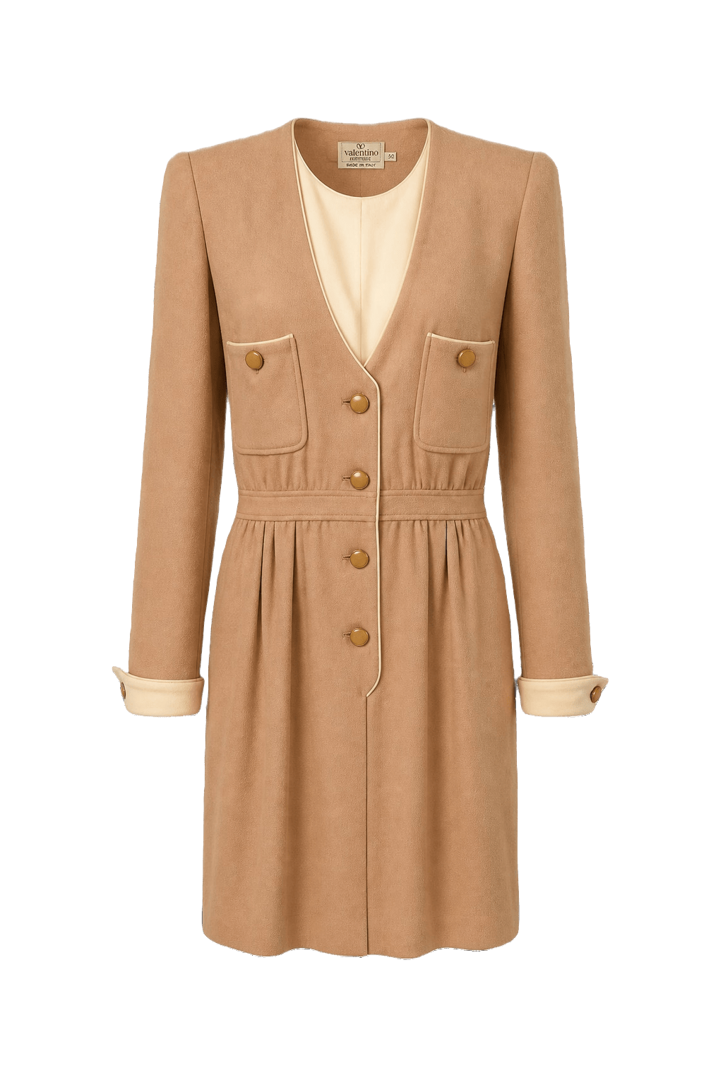 1980s Camel Wool Blend Dress - Front View