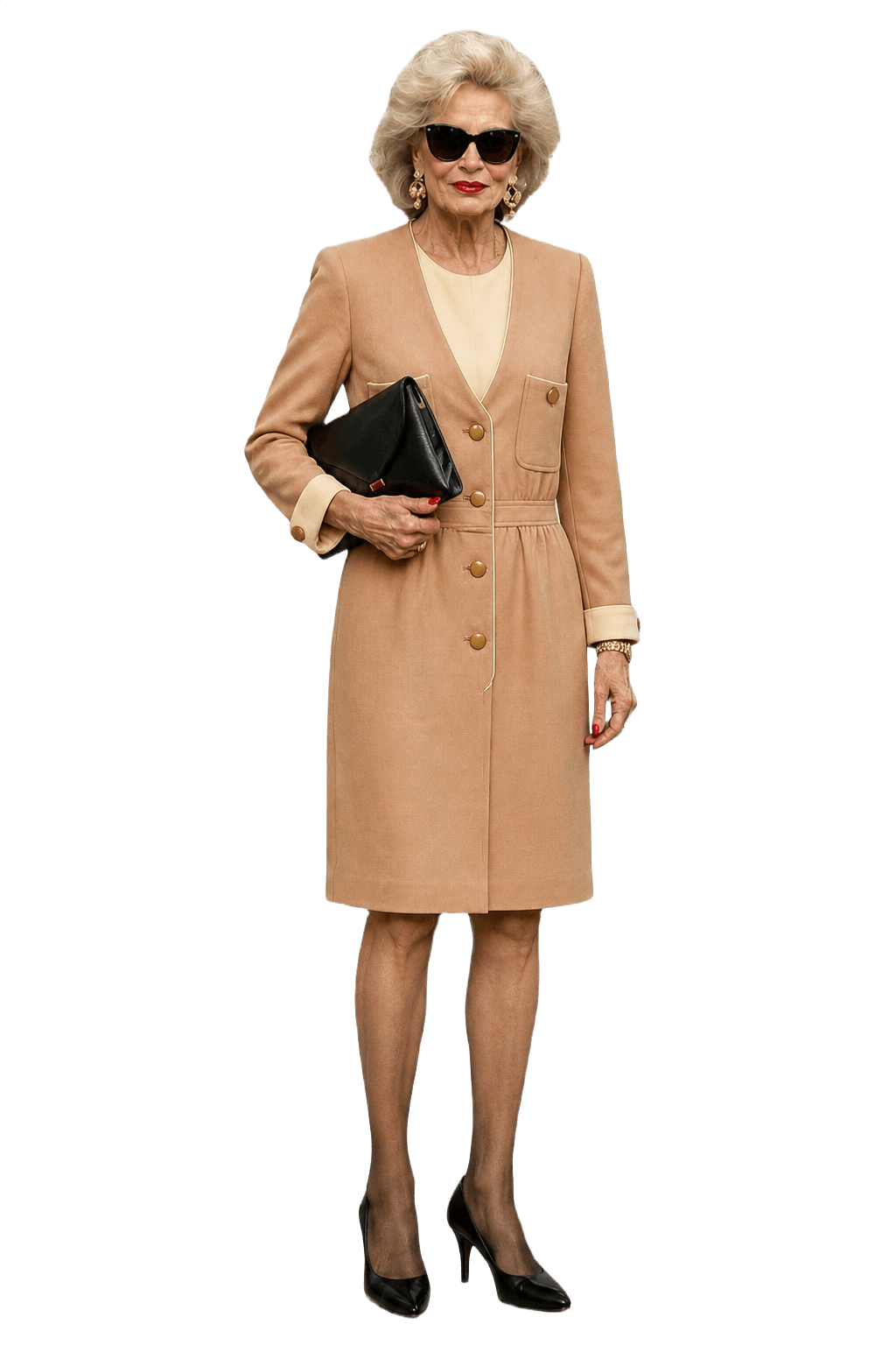 1980s Camel Wool Blend Dress - Model