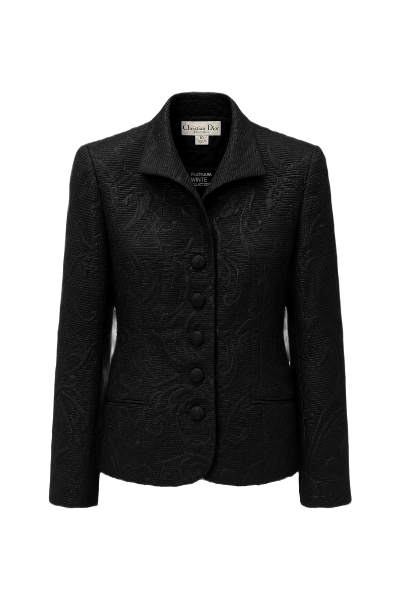 1980s Black Wool Blend Blazer - Front View