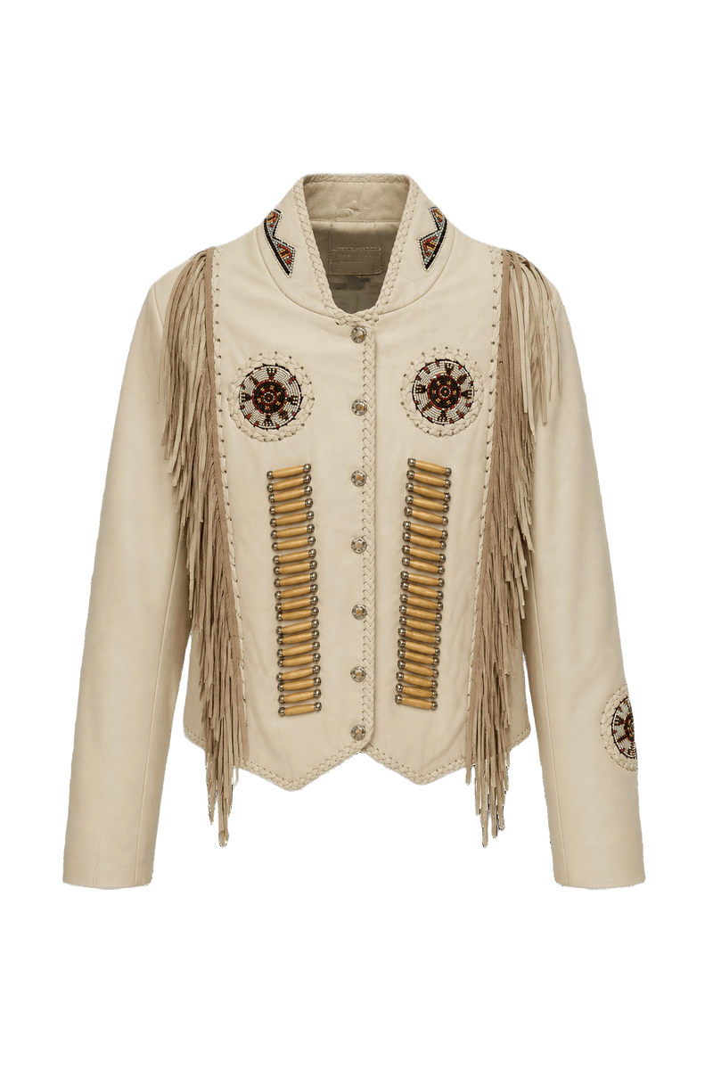 1970s Cream Leather Jacket - Front View