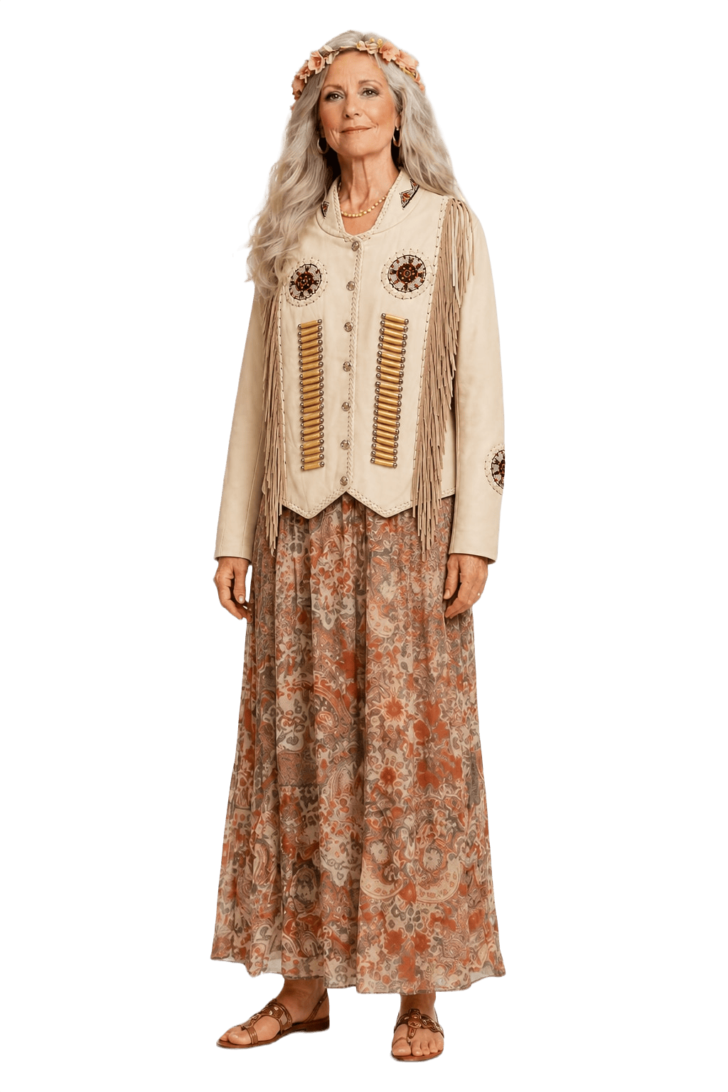 1970s Cream Leather Jacket - Model
