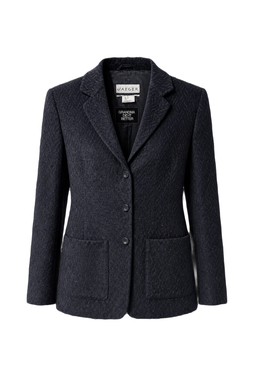 1970s Navy Blue Wool Blend Blazer - Front View