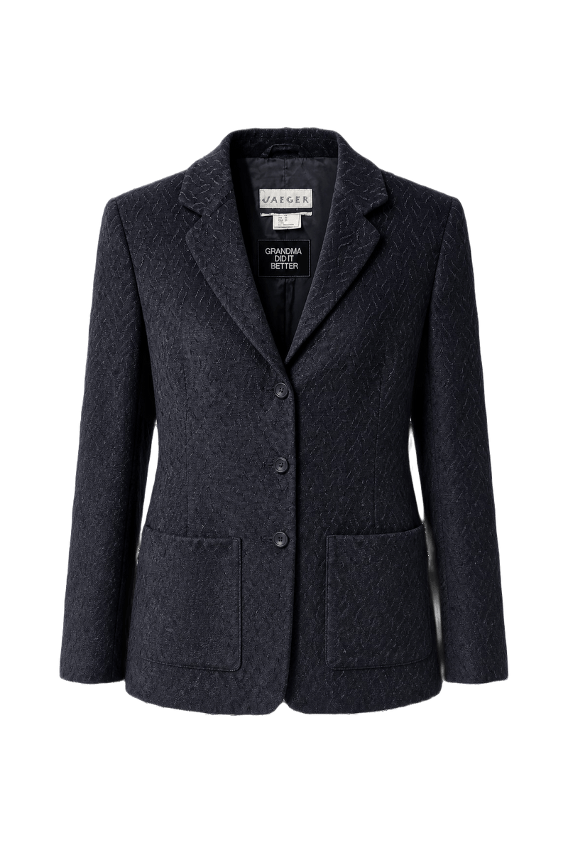 1970s Navy Blue Wool Blend Blazer - Front View