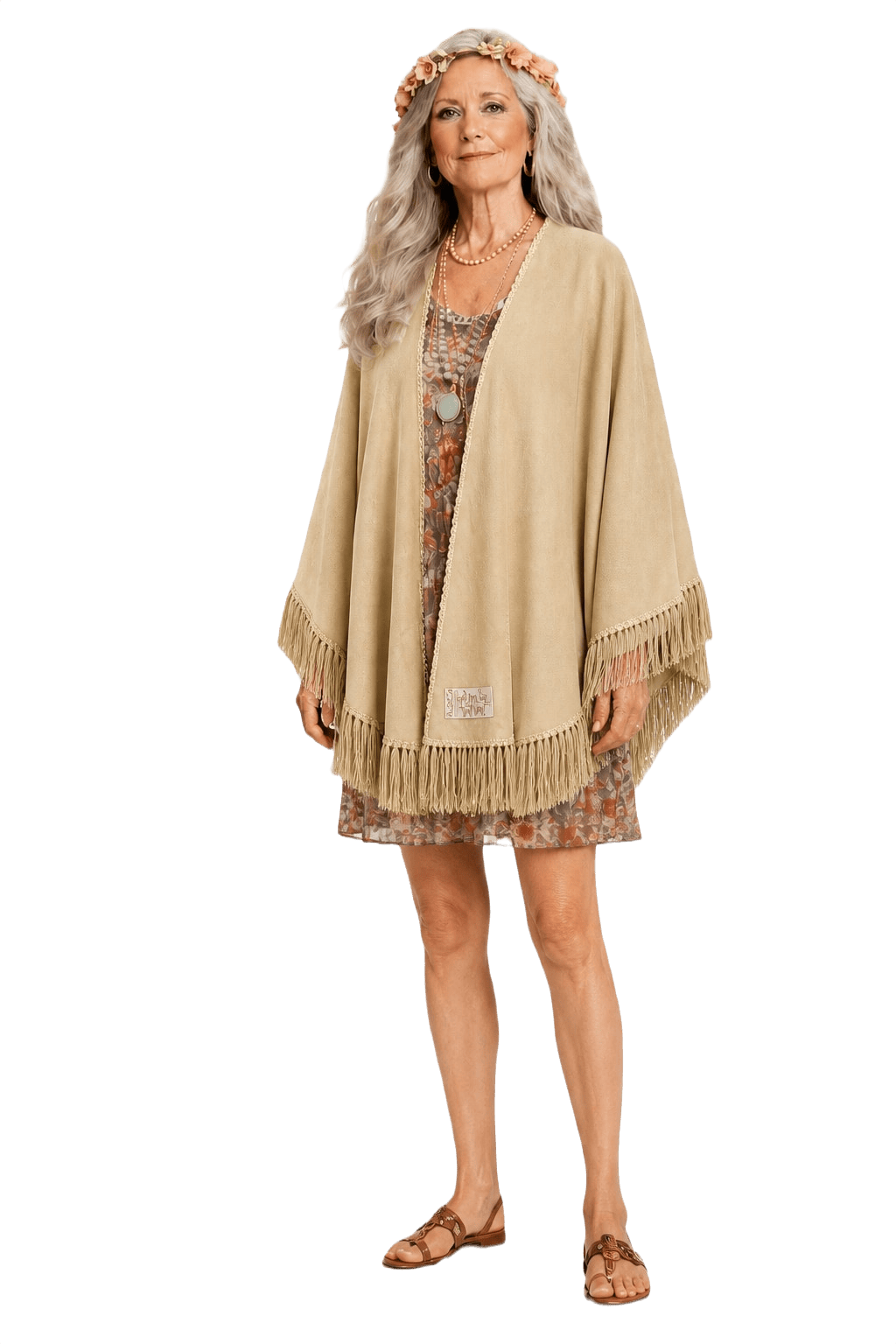 1970s Cream Cotton Blend Cape - Model