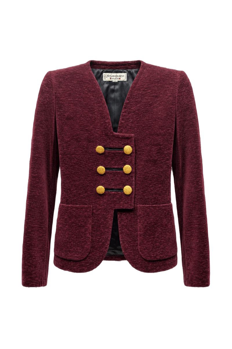 1980s Deep Burgundy Wool Blend Blazer - Front View