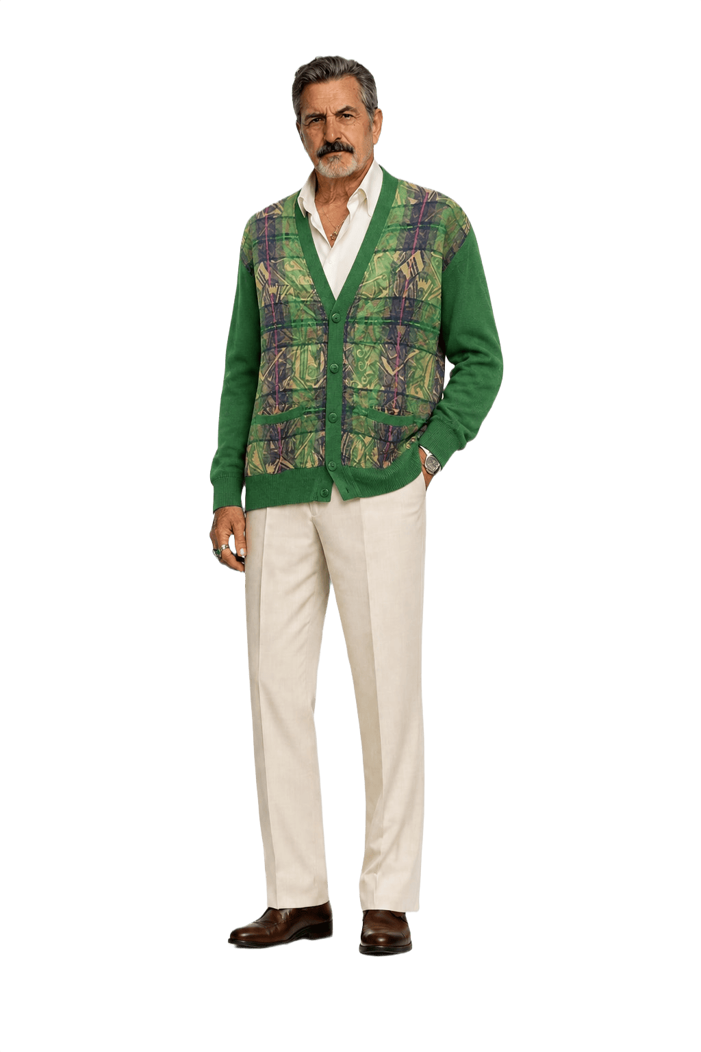 1980s Green Wool Blend Cardigan - Model