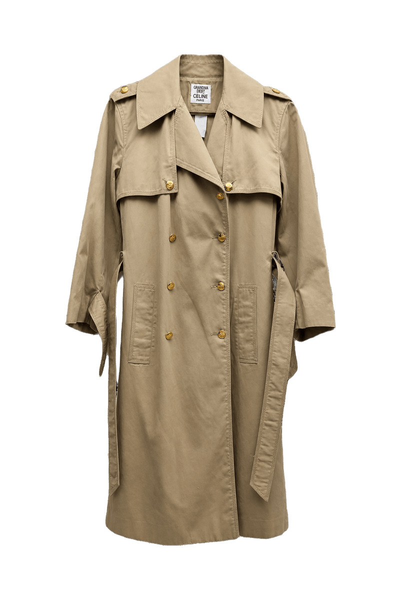 1980s Beige Cotton Trench Coat - Front View
