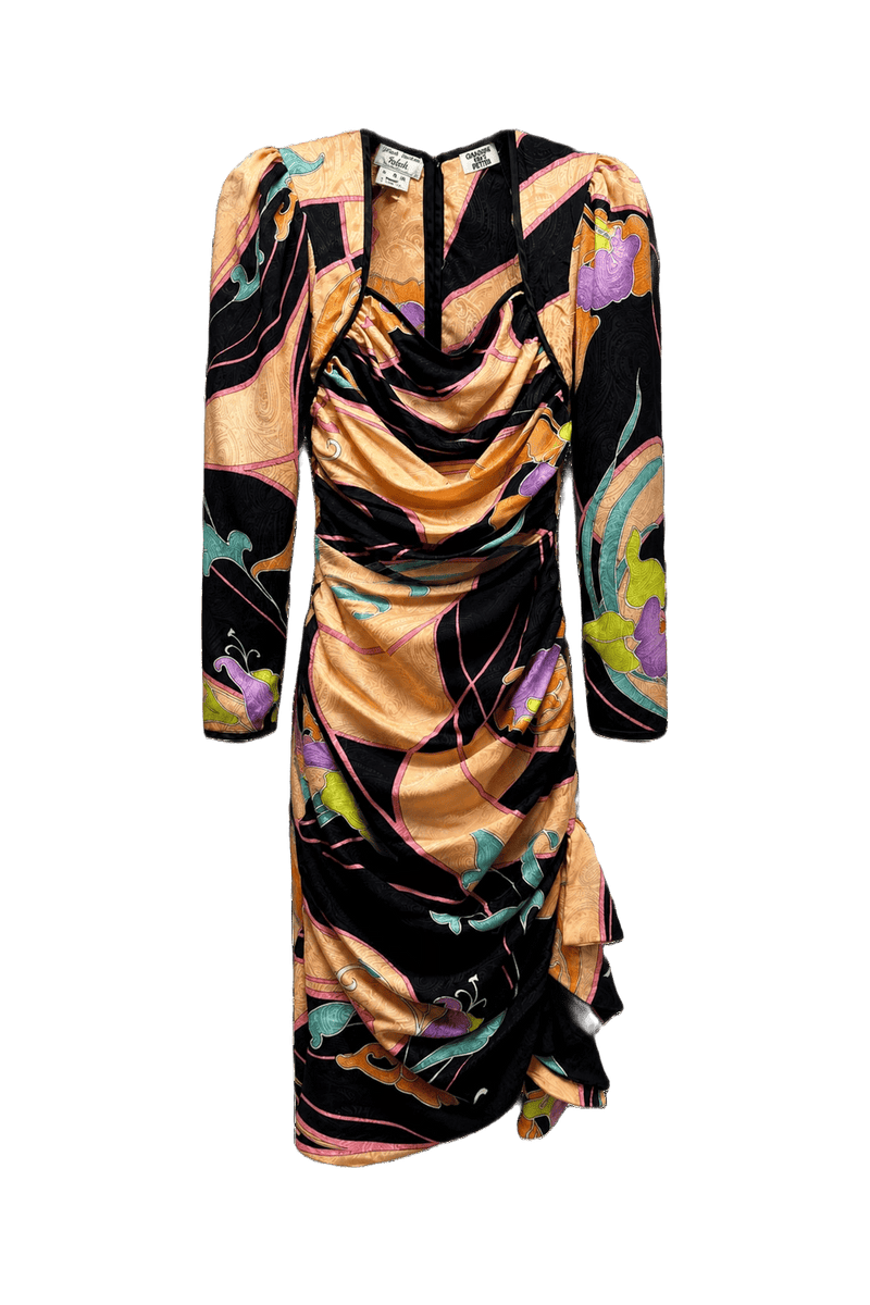 1980s Multi-Color Synthetic Blend Dress - Front View